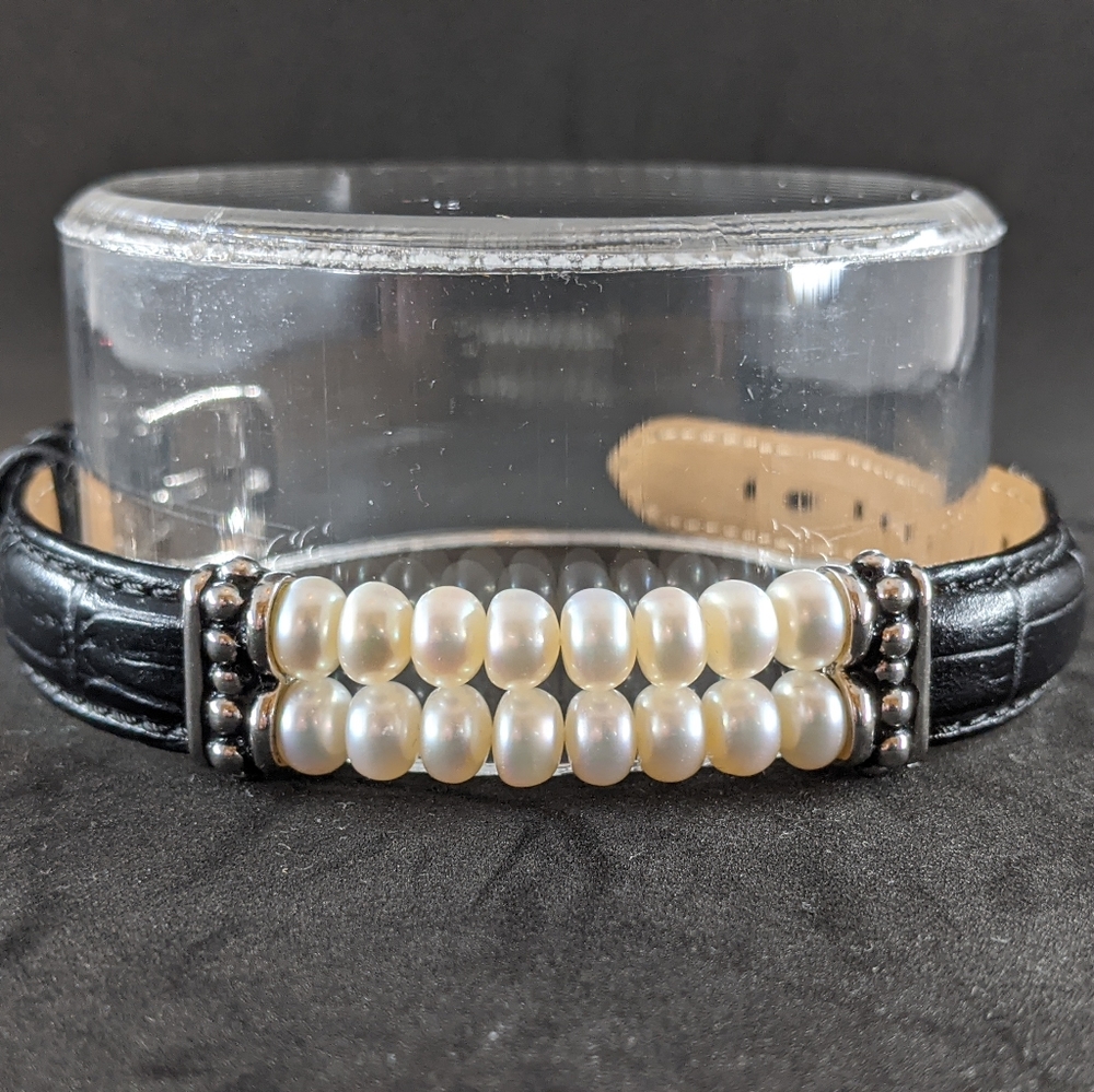 Honora pearl, sterling silver & leather bracelet